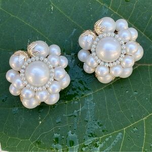 Vintage clip in Pearl earrings with gold accents.